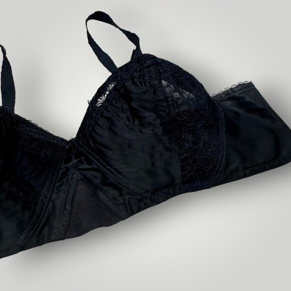 Vintage Top 1950s Permalift RARE Circle Stitch Black Floral Lace Bullet Bra 33B - Picture 3 of 6